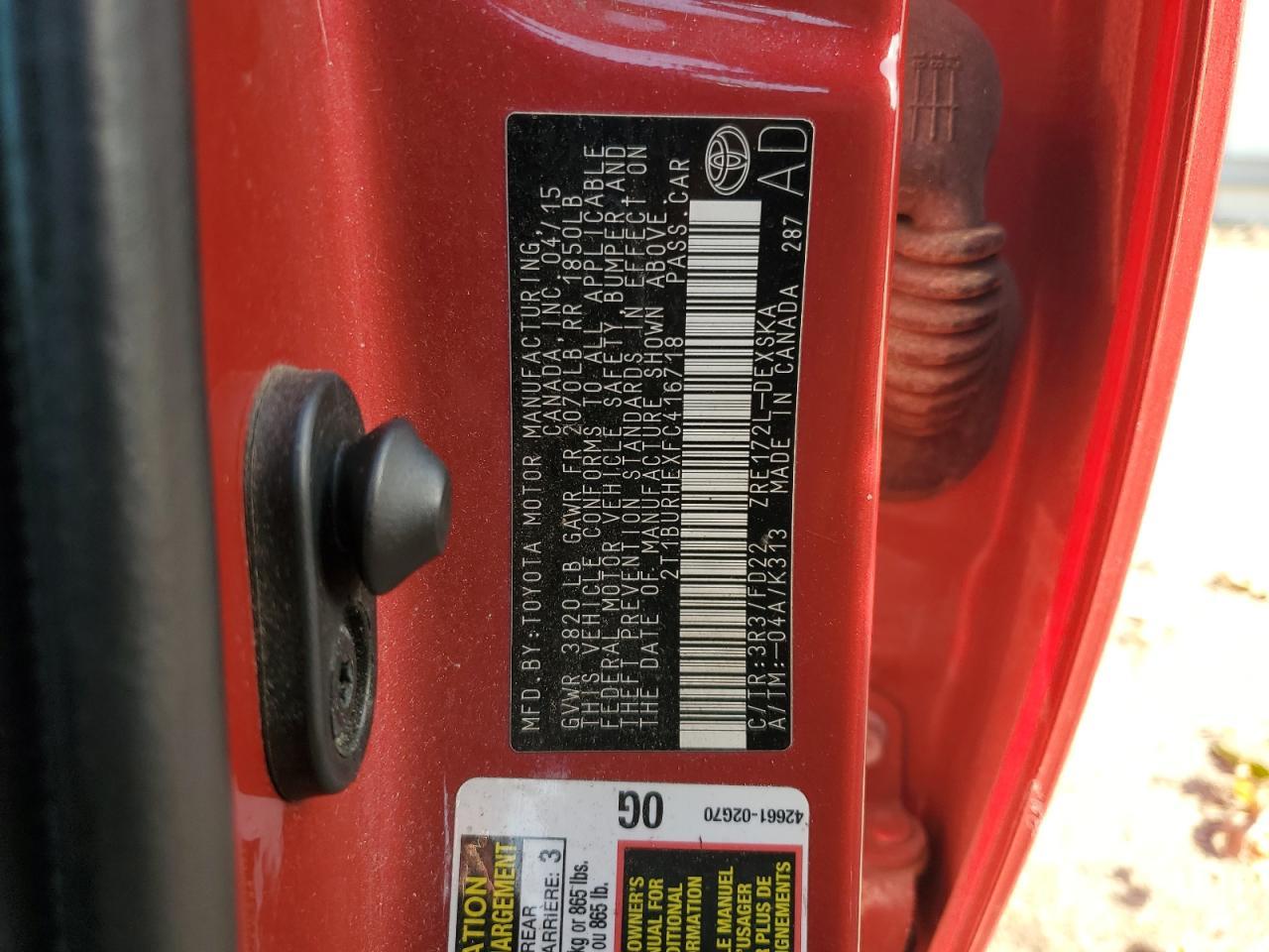 2015 TOYOTA COROLLA