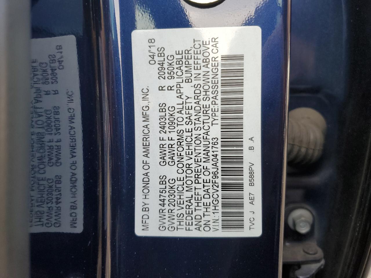 2018 HONDA ACCORD