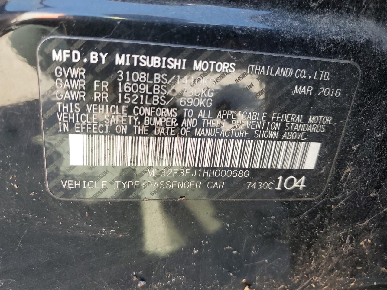 2017 MITSUBISHI MIRAGE