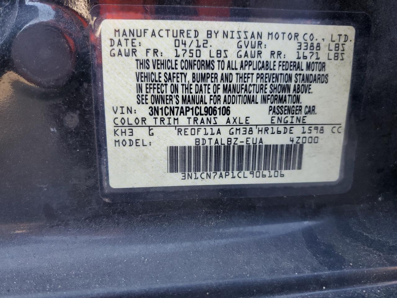 2012 NISSAN VERSA