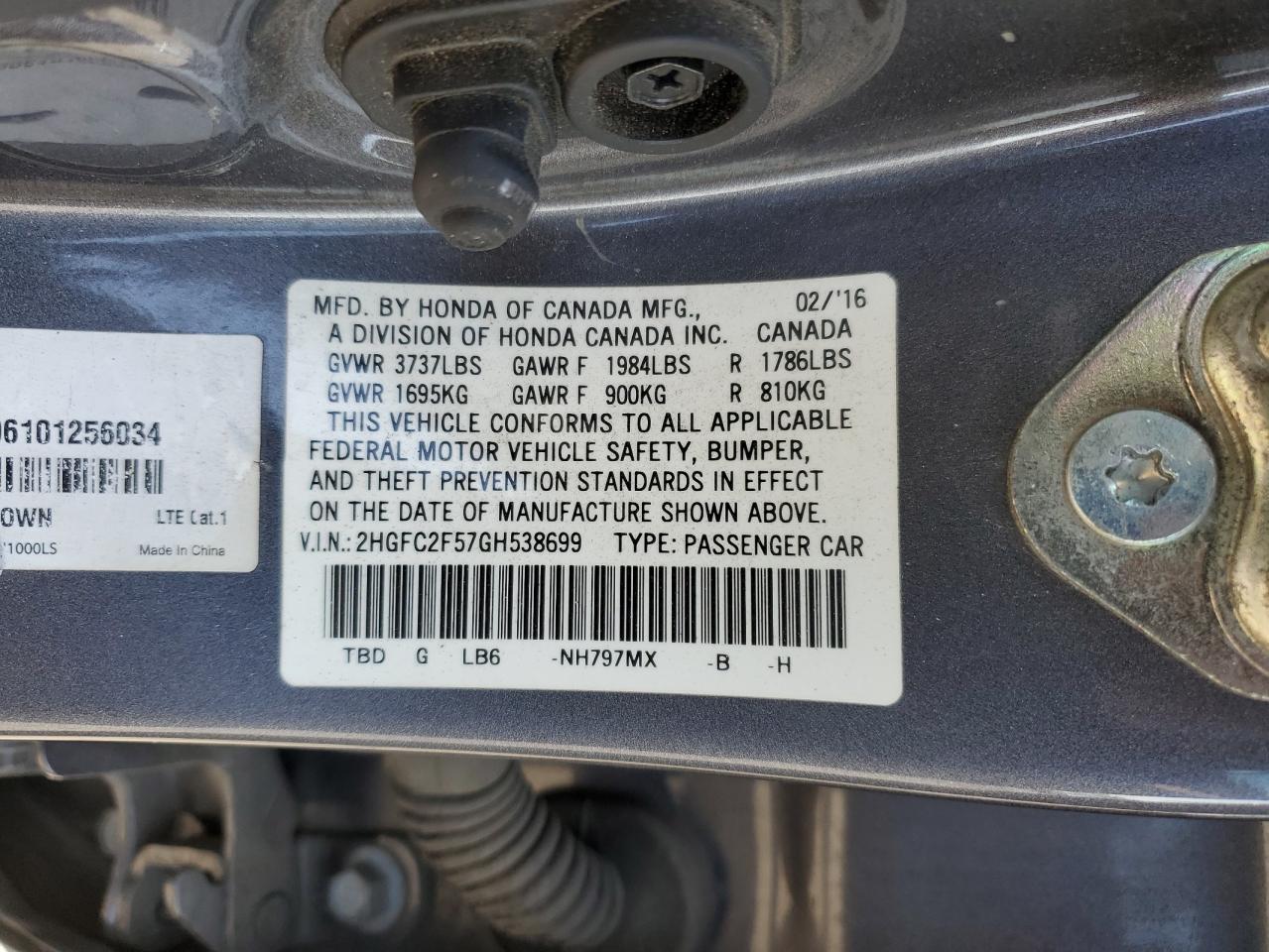 2016 HONDA CIVIC