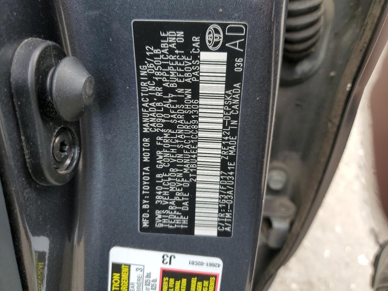 2012 TOYOTA COROLLA