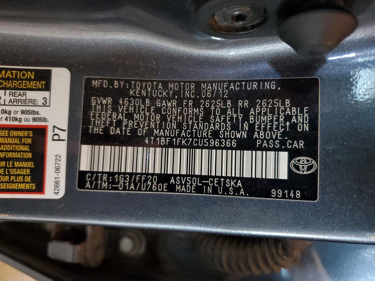 2012 TOYOTA CAMRY