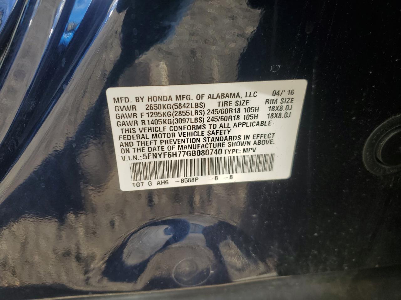 2016 HONDA PILOT
