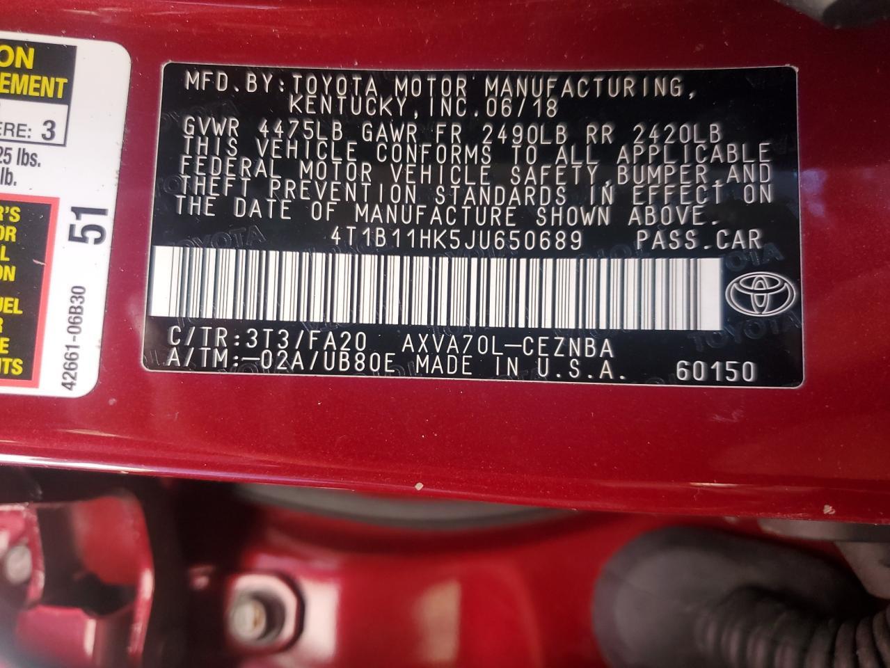 2018 TOYOTA CAMRY