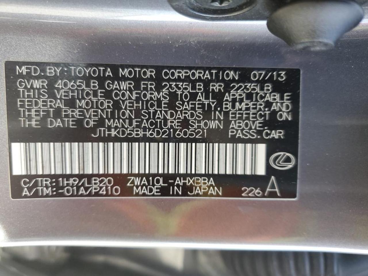 2013 LEXUS CT 200