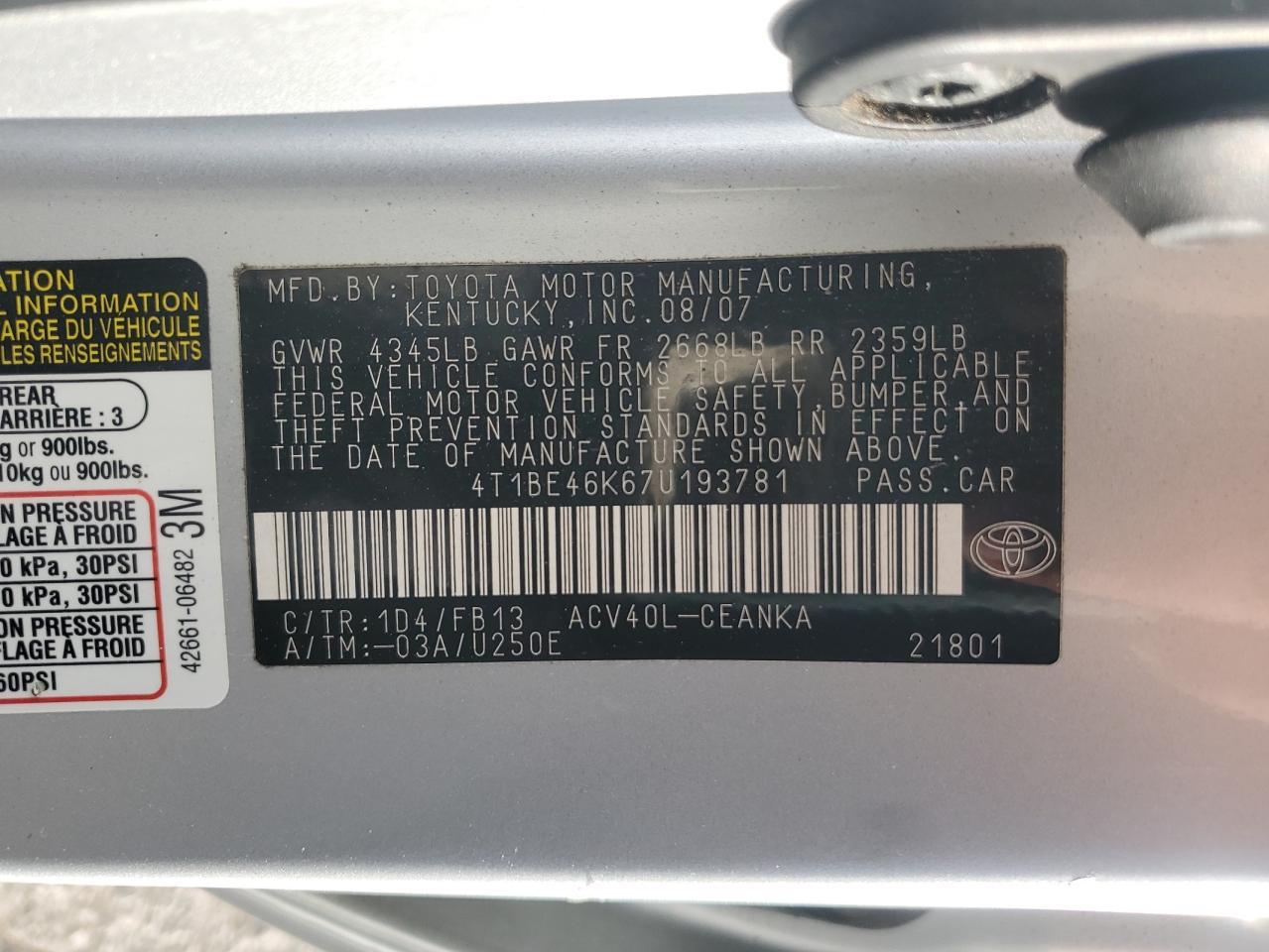 2007 TOYOTA CAMRY