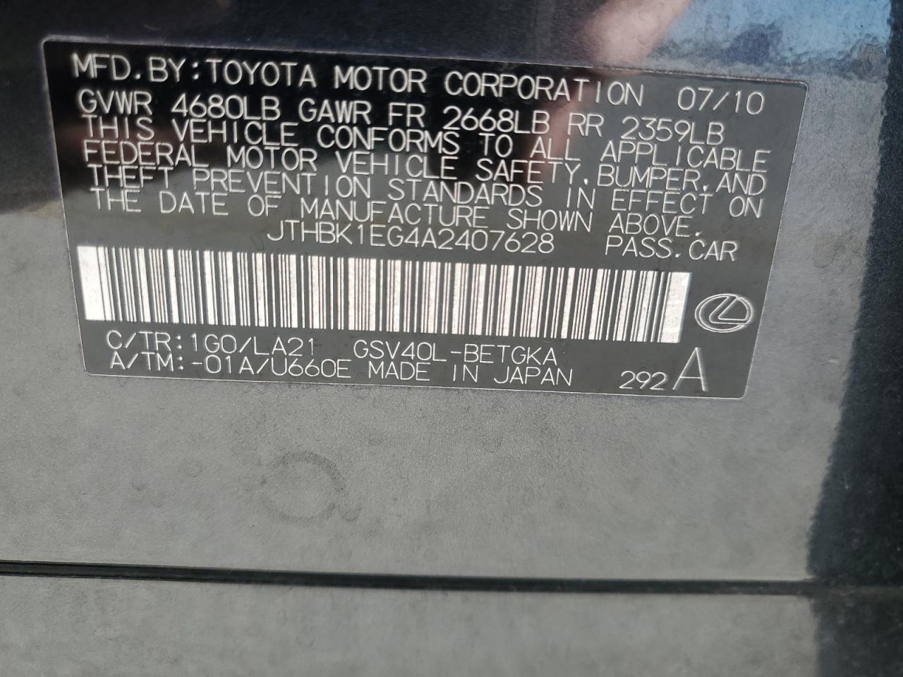 2010 LEXUS ES 350