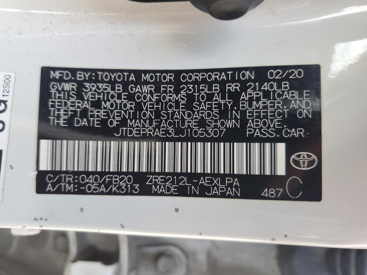 2020 TOYOTA COROLLA
