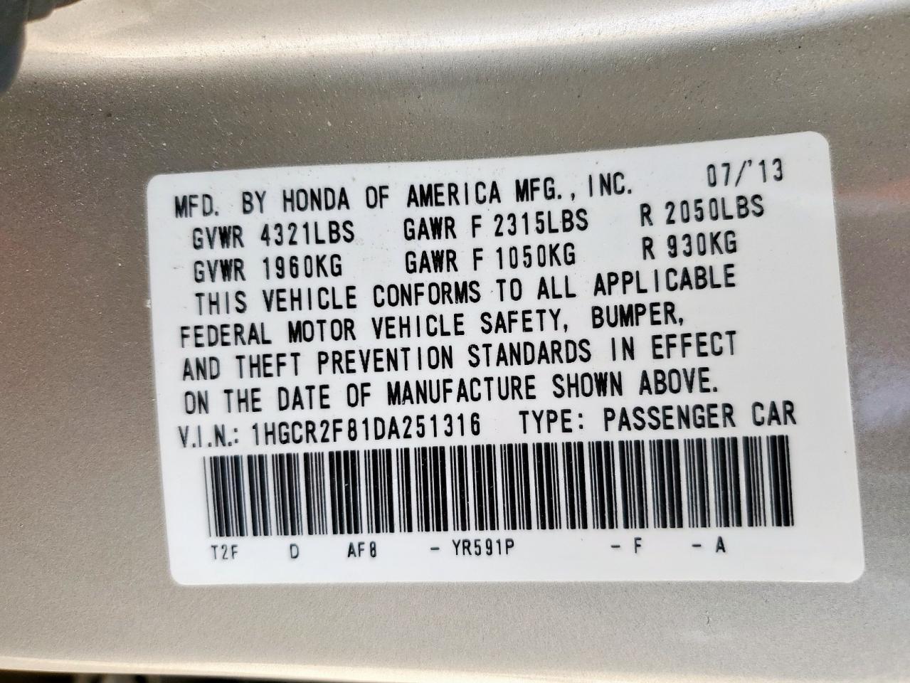 2013 HONDA ACCORD