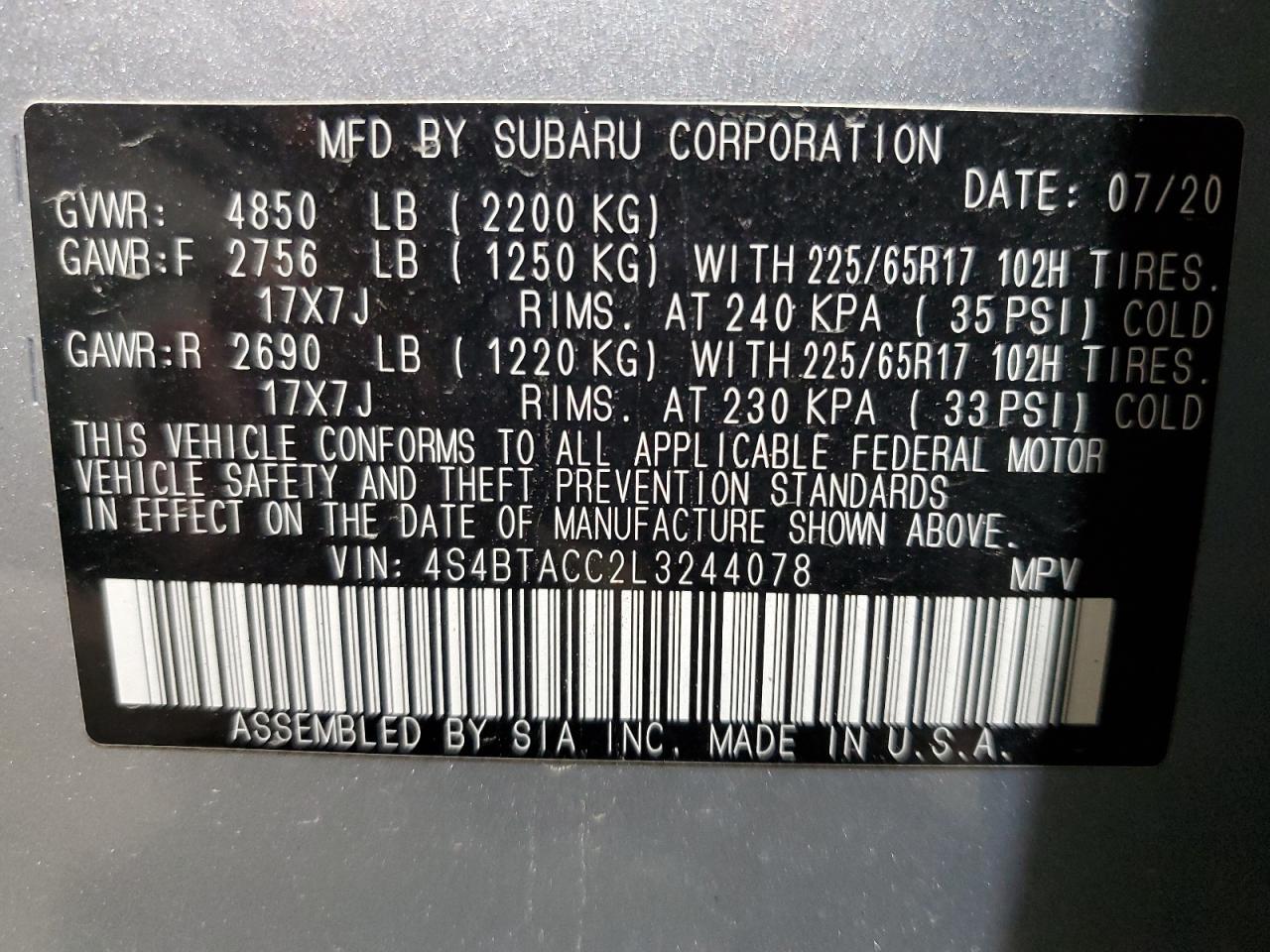 2020 SUBARU Outback