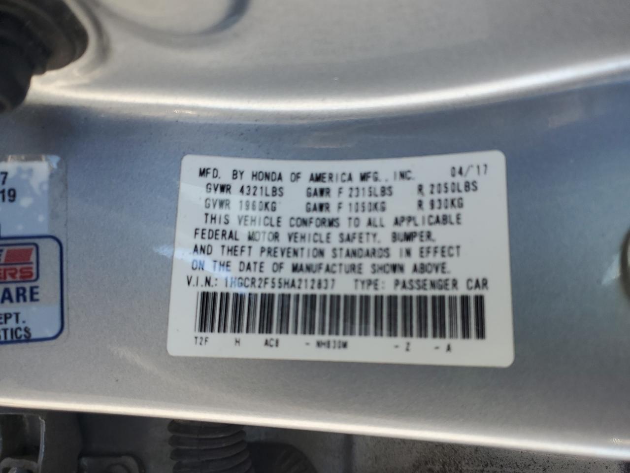 2017 HONDA ACCORD