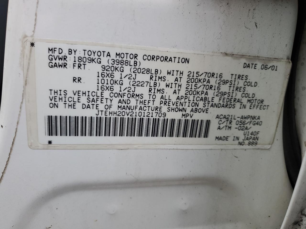 2001 TOYOTA RAV4