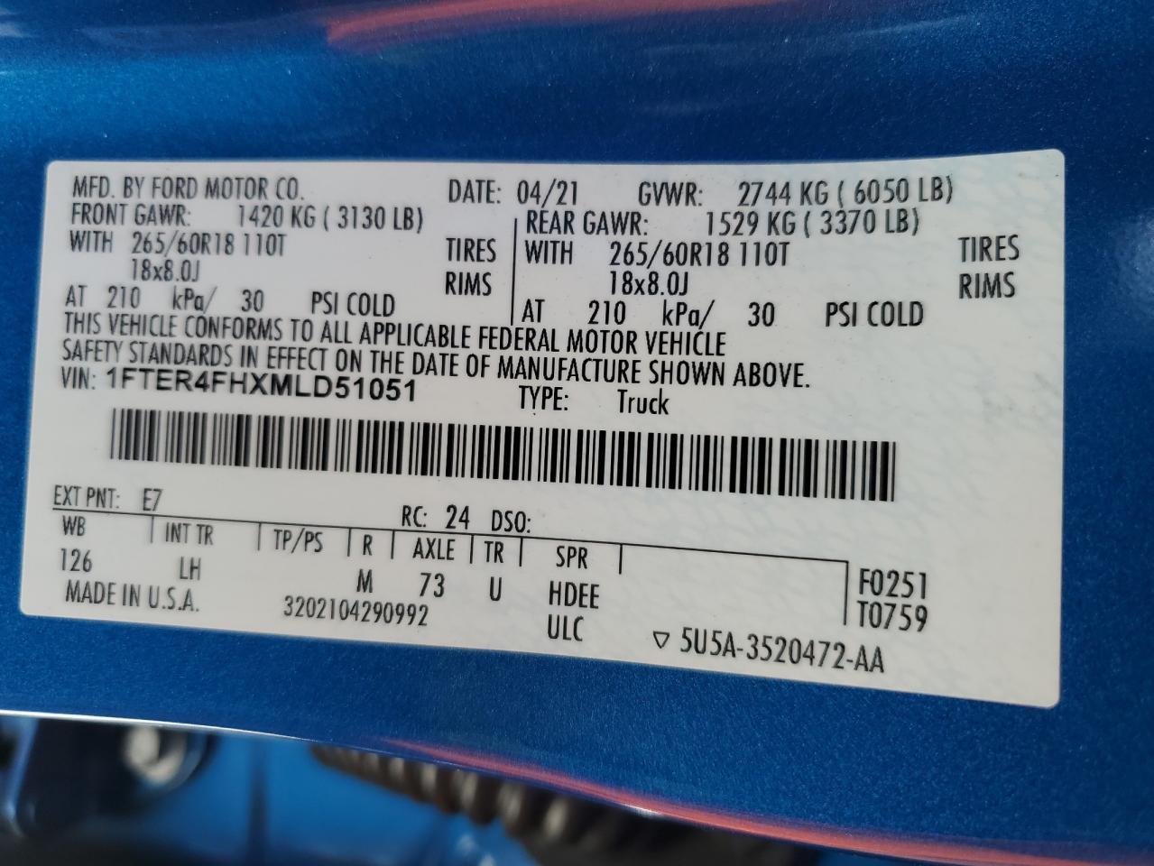 2021 FORD RANGER
