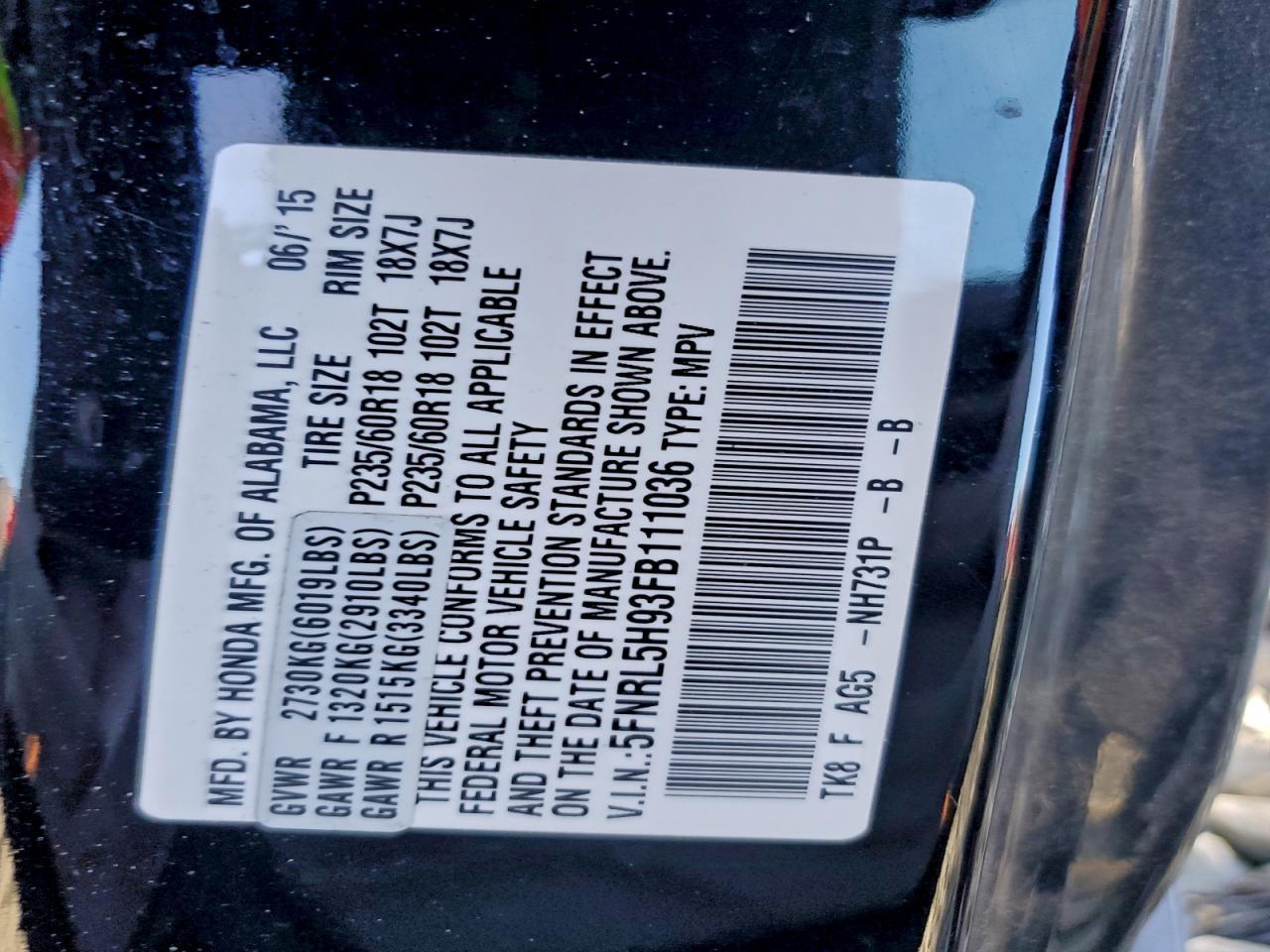 2015 HONDA ODYSSEY