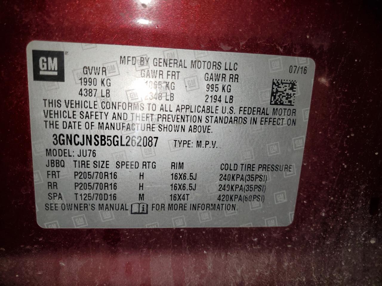 2016 CHEVROLET TRAX