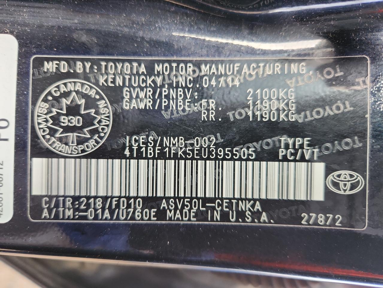 2014 TOYOTA CAMRY