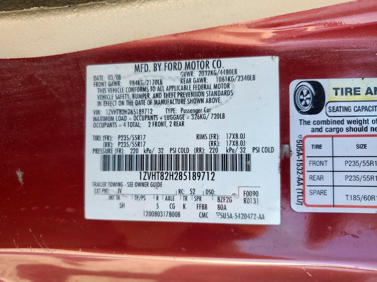 2008 FORD MUSTANG