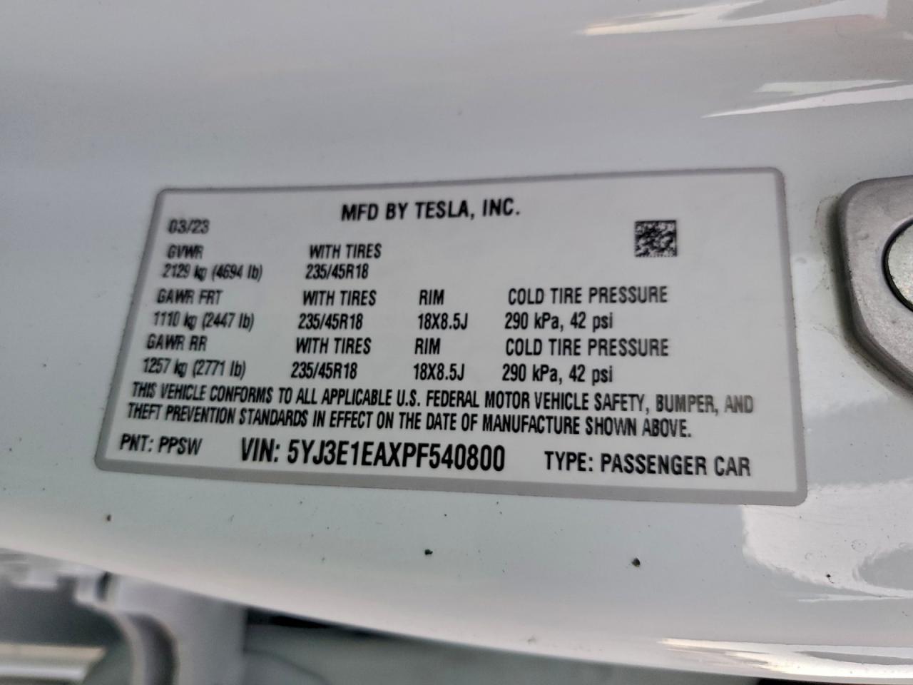 2023 TESLA MODEL 3