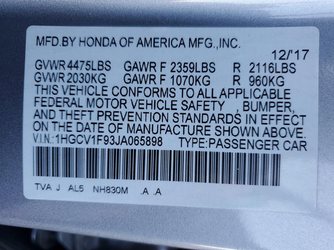 2018 HONDA ACCORD