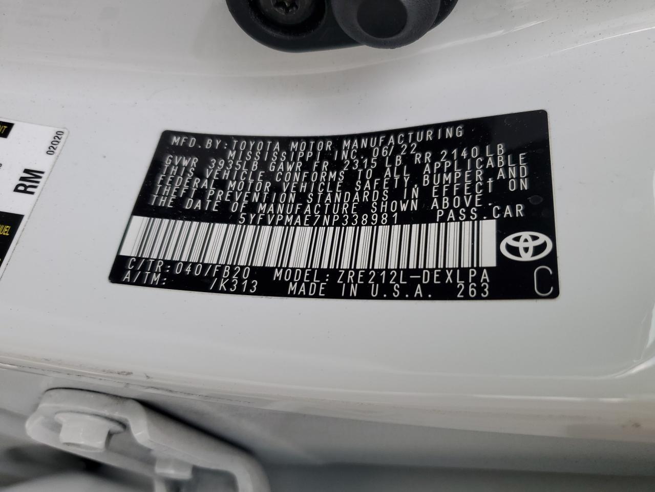 2022 TOYOTA COROLLA