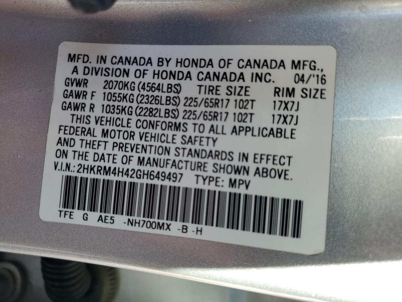 2016 HONDA CR-V