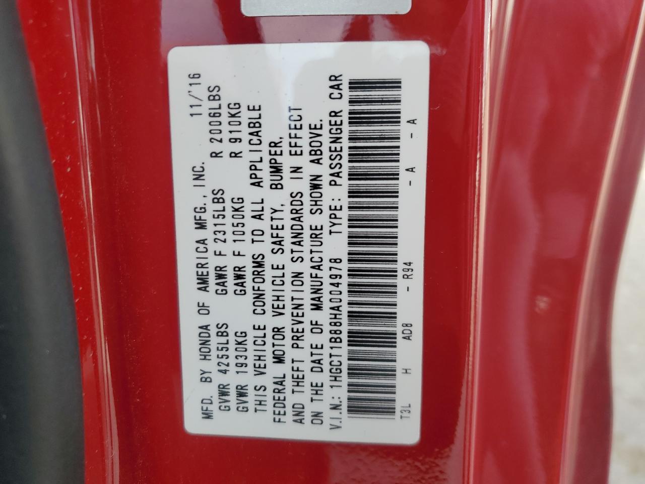 2017 HONDA ACCORD