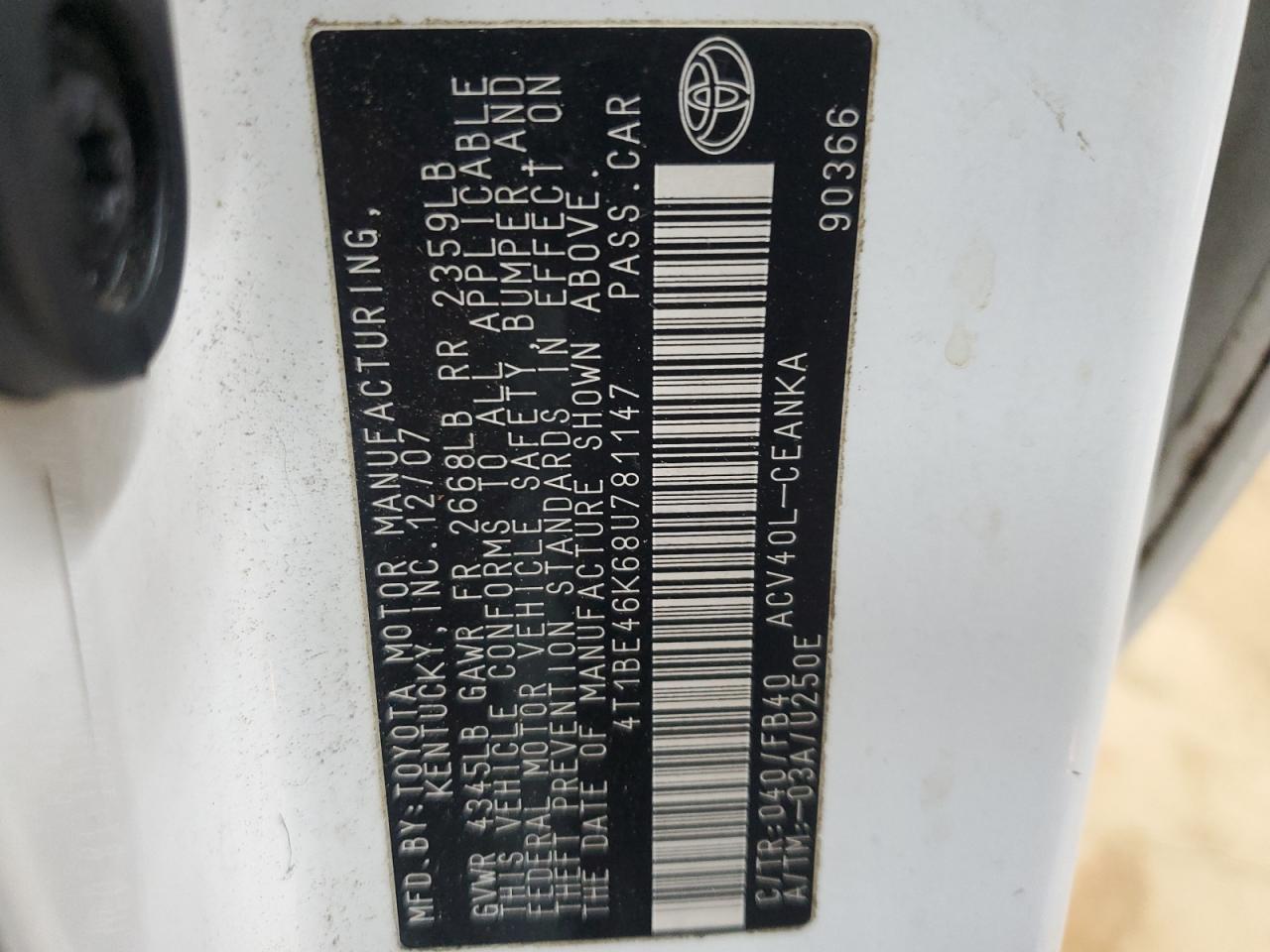 2008 TOYOTA CAMRY