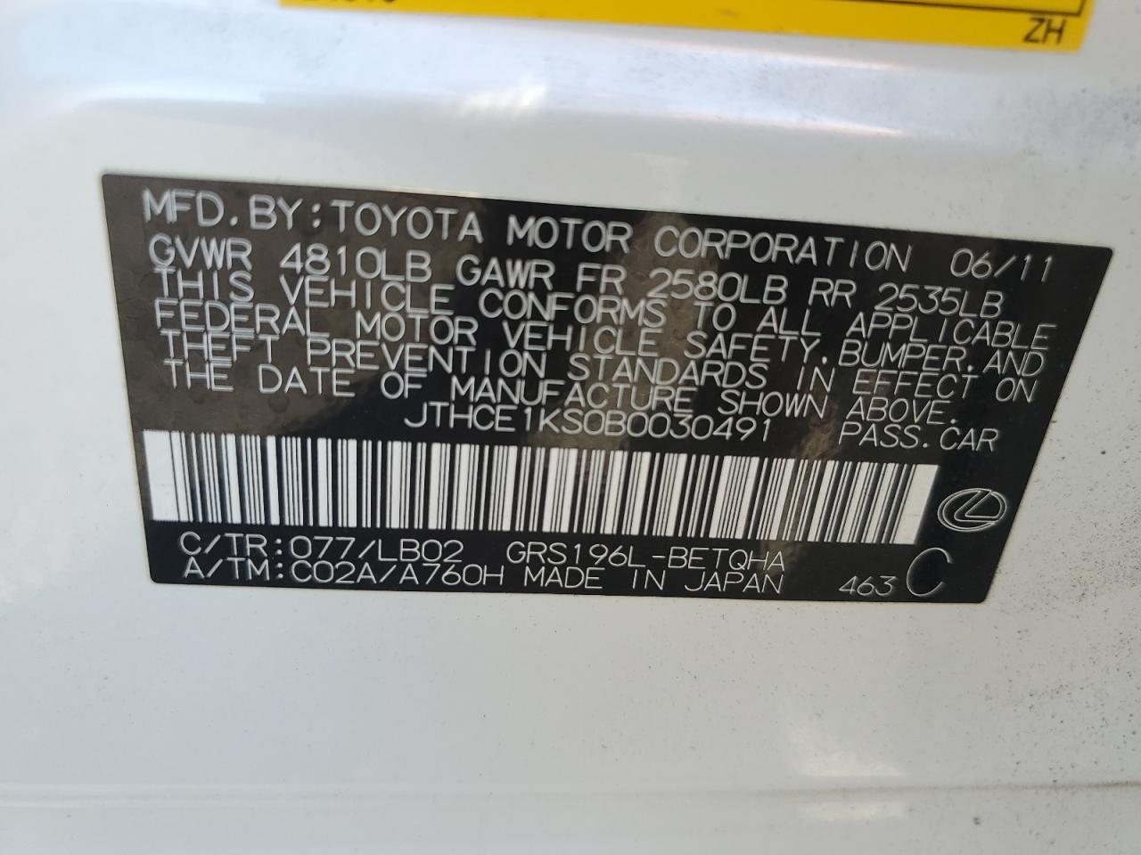 2011 LEXUS GS 350