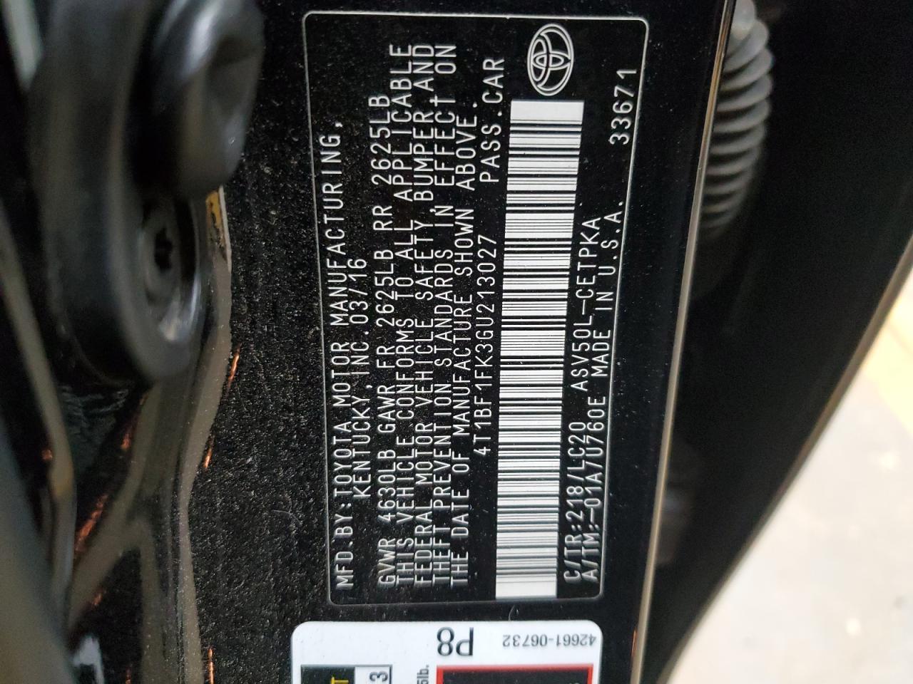 2016 TOYOTA CAMRY