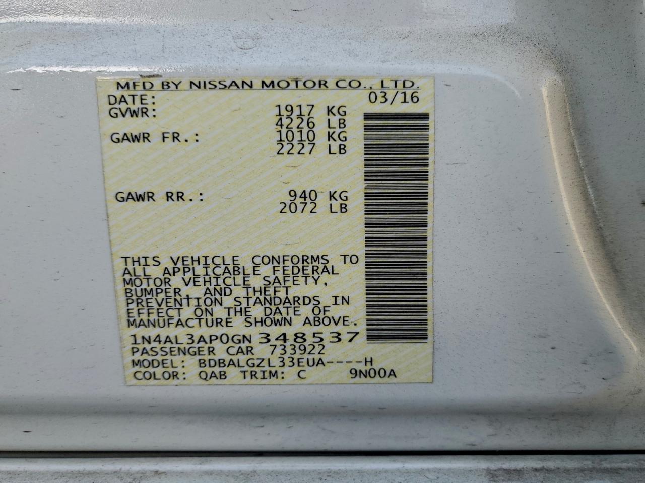 2016 NISSAN ALTIMA
