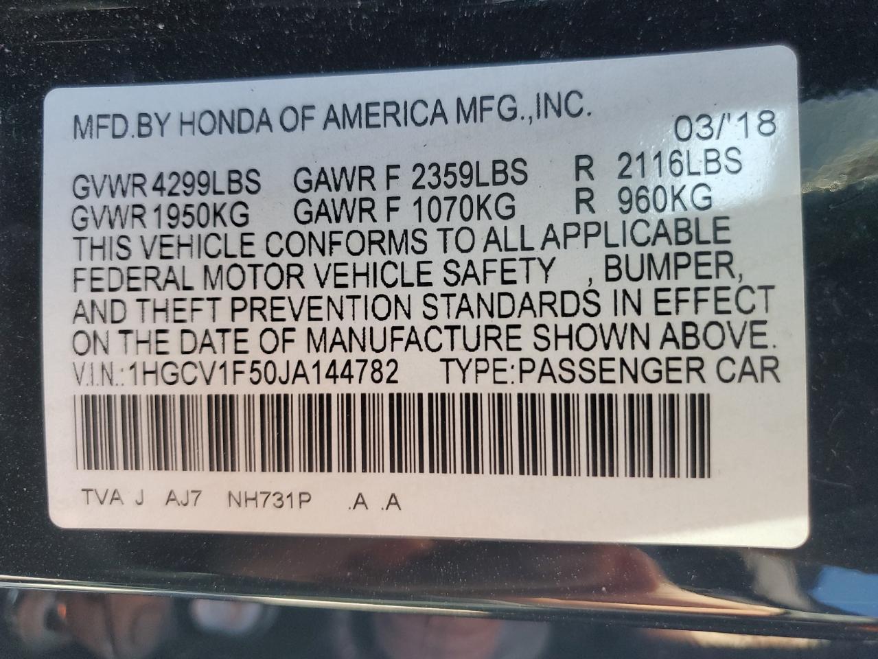 2018 HONDA ACCORD