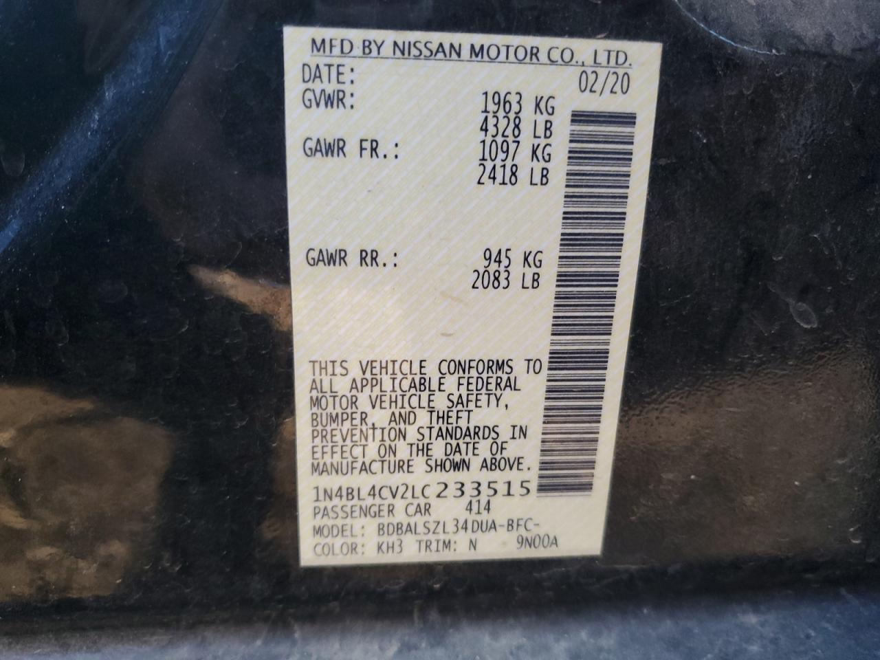 2020 NISSAN ALTIMA