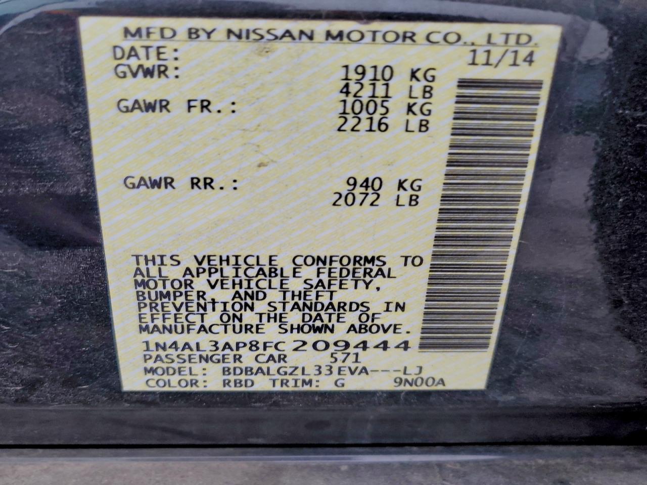 2015 NISSAN ALTIMA