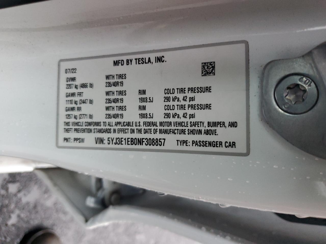 2022 TESLA MODEL 3