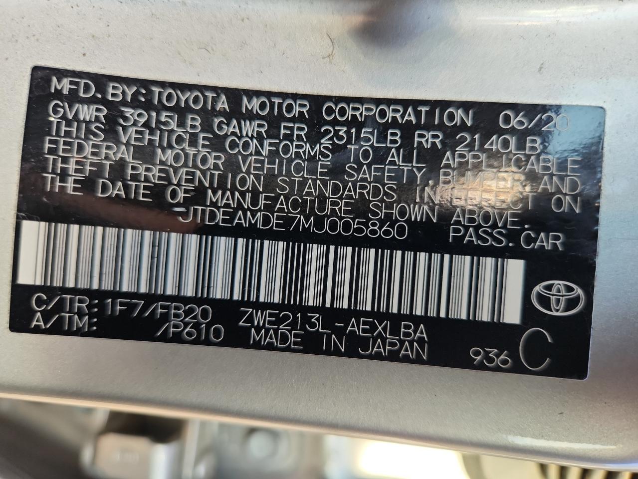 2021 TOYOTA COROLLA