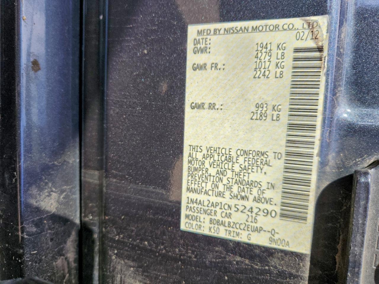 2012 NISSAN ALTIMA