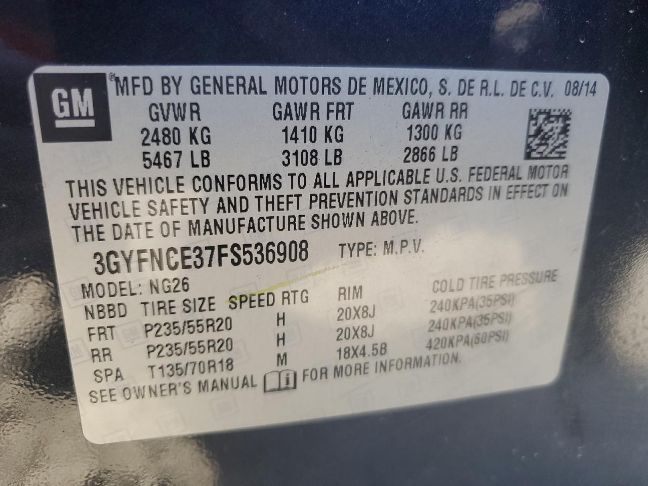2015 CADILLAC SRX