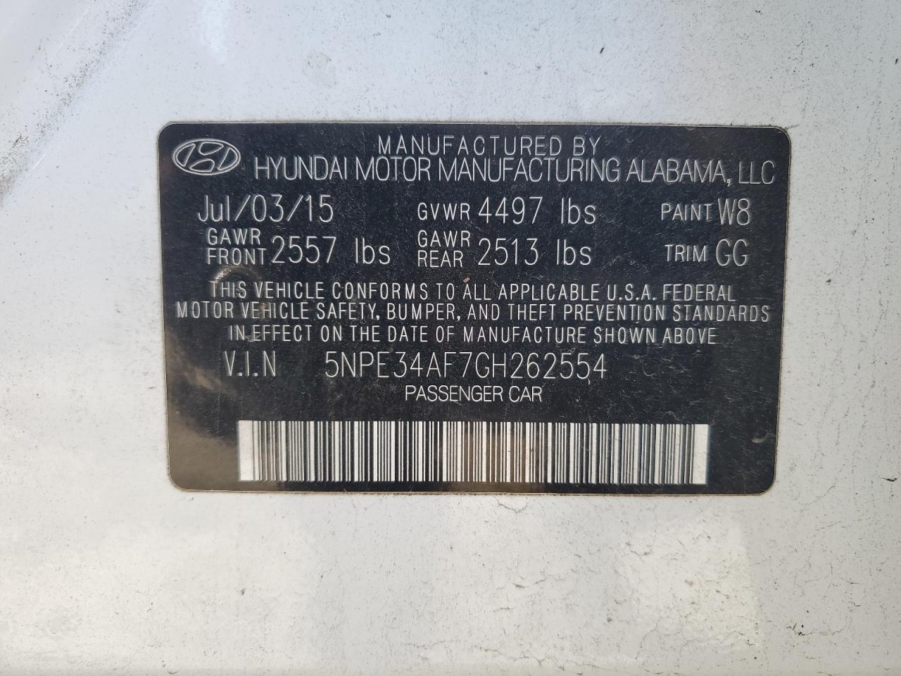 2016 HYUNDAI SONATA