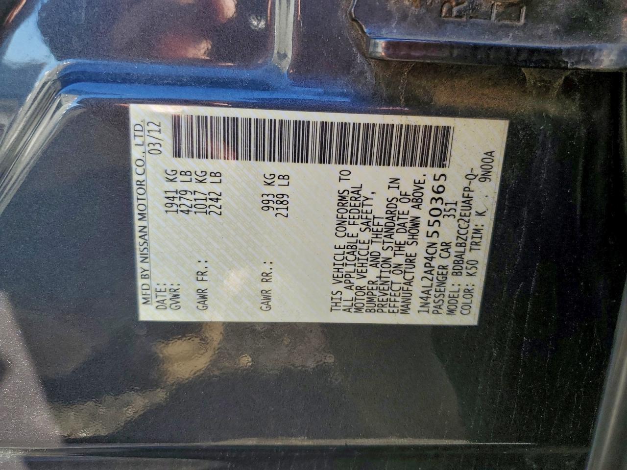 2012 NISSAN ALTIMA