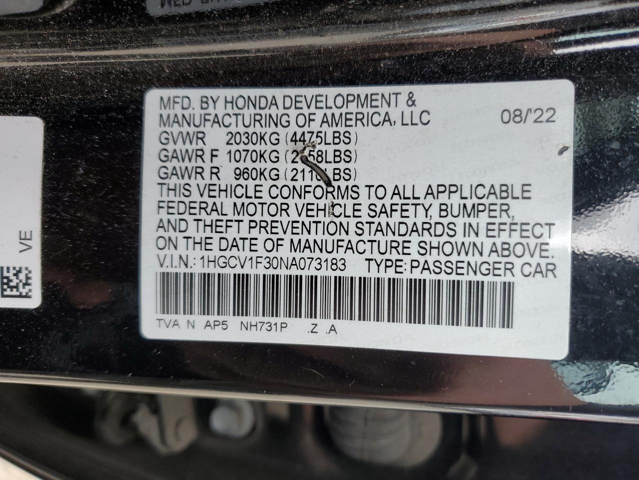 2022 HONDA ACCORD