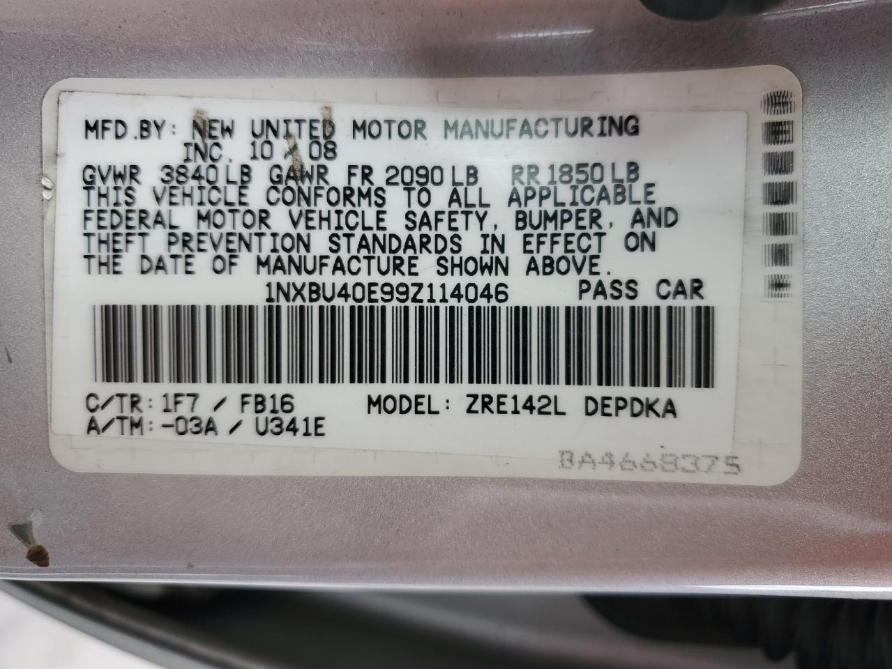 2009 TOYOTA COROLLA