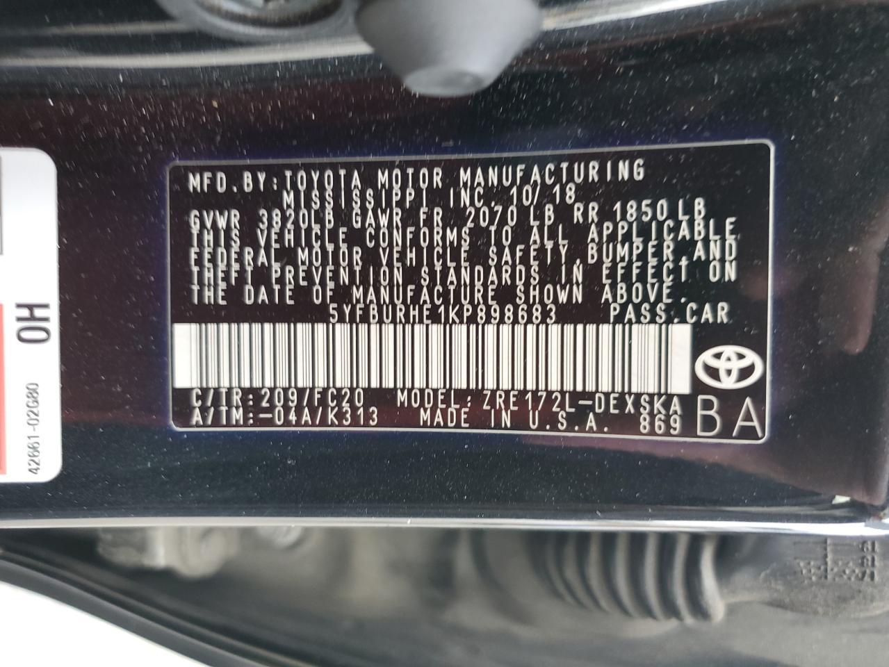2019 TOYOTA COROLLA