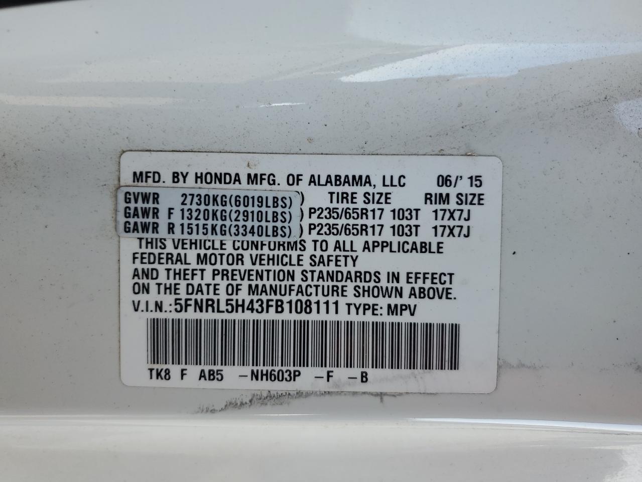 2015 HONDA ODYSSEY