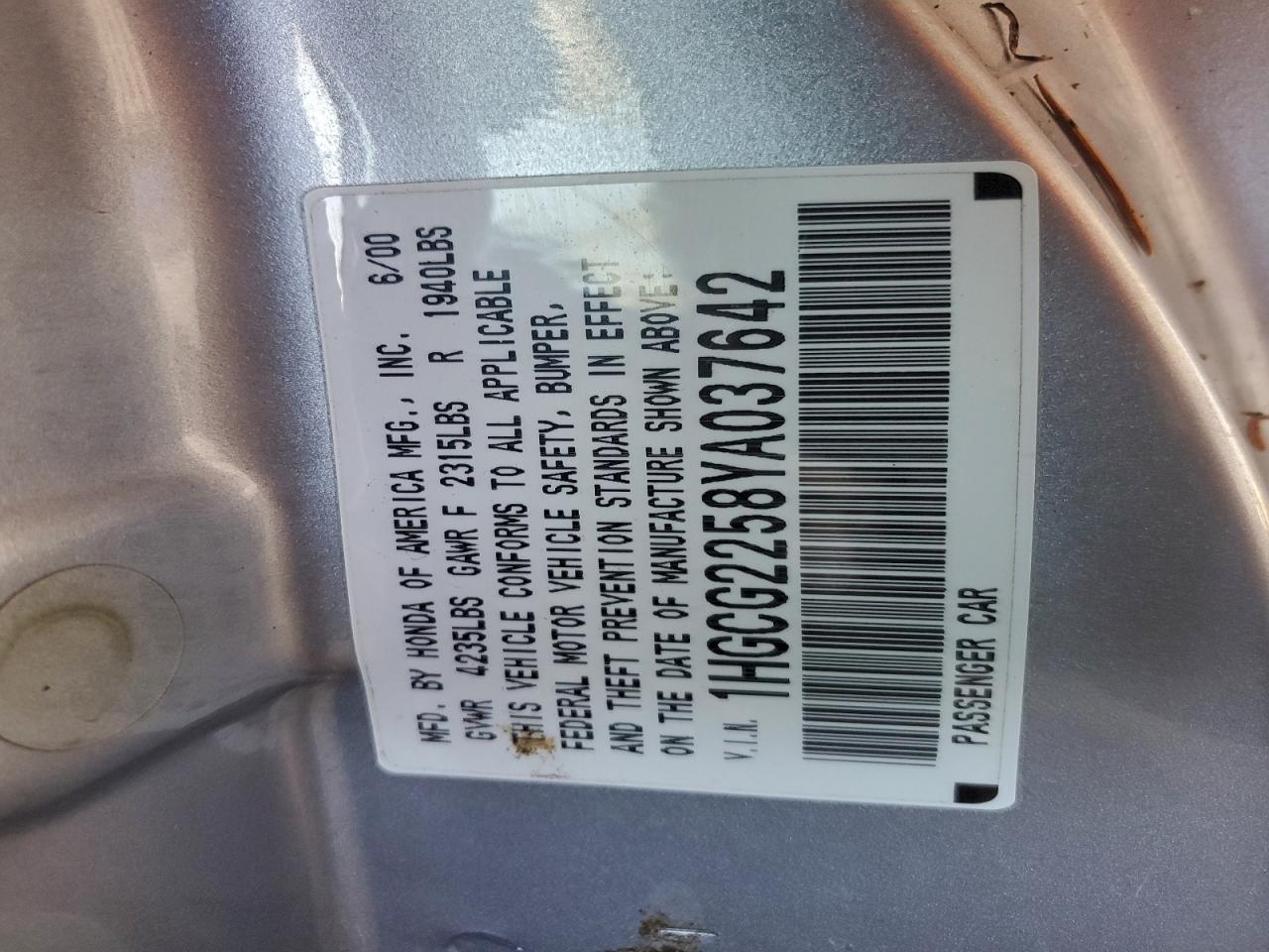 2000 HONDA ACCORD