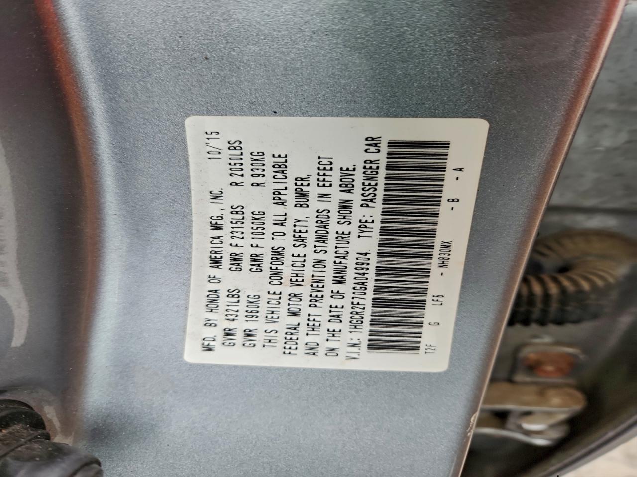 2016 HONDA ACCORD