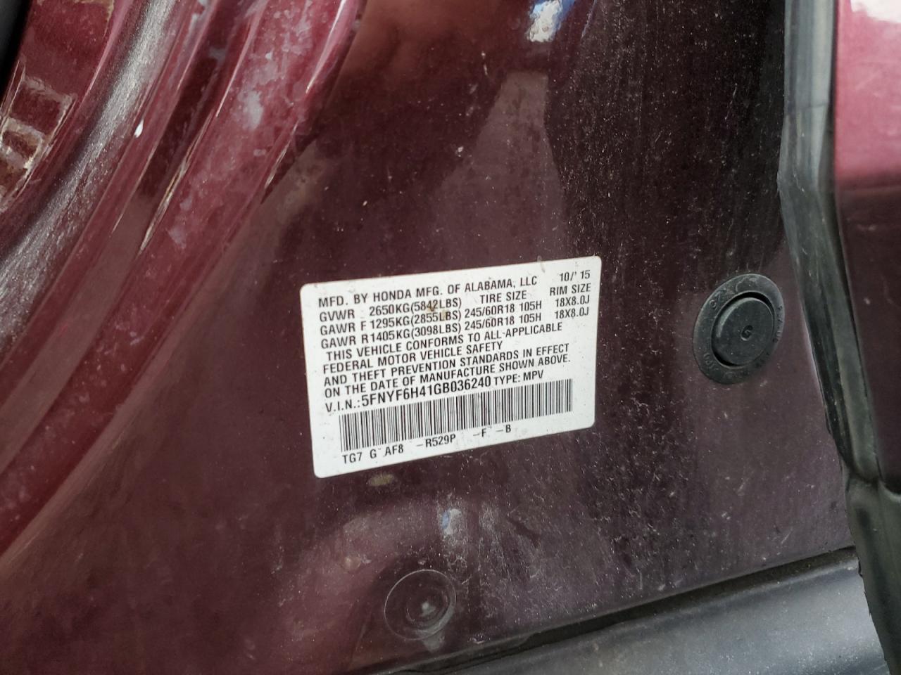 2016 HONDA PILOT