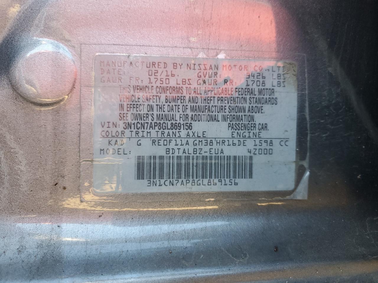 2016 NISSAN VERSA