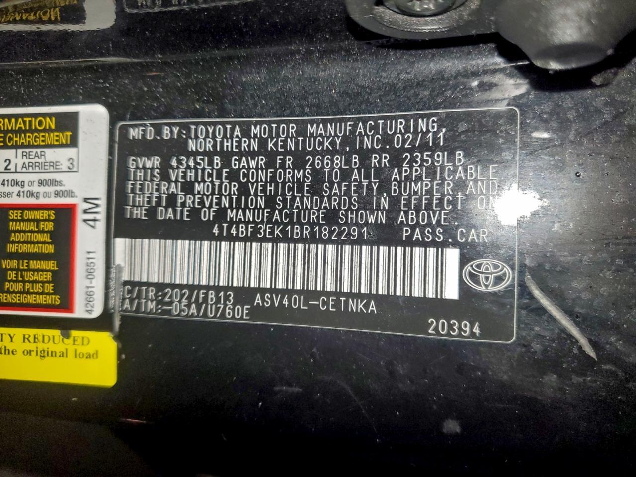 2011 TOYOTA CAMRY