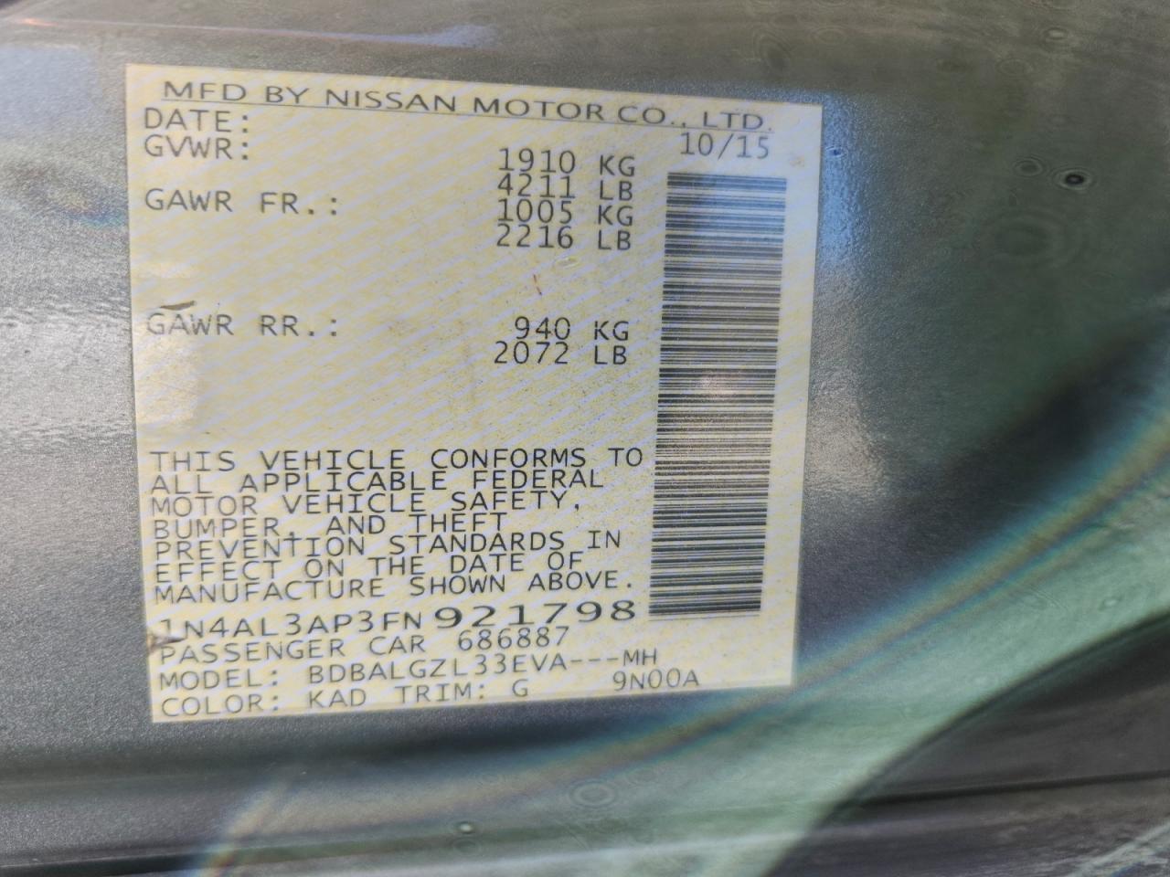 2015 NISSAN ALTIMA